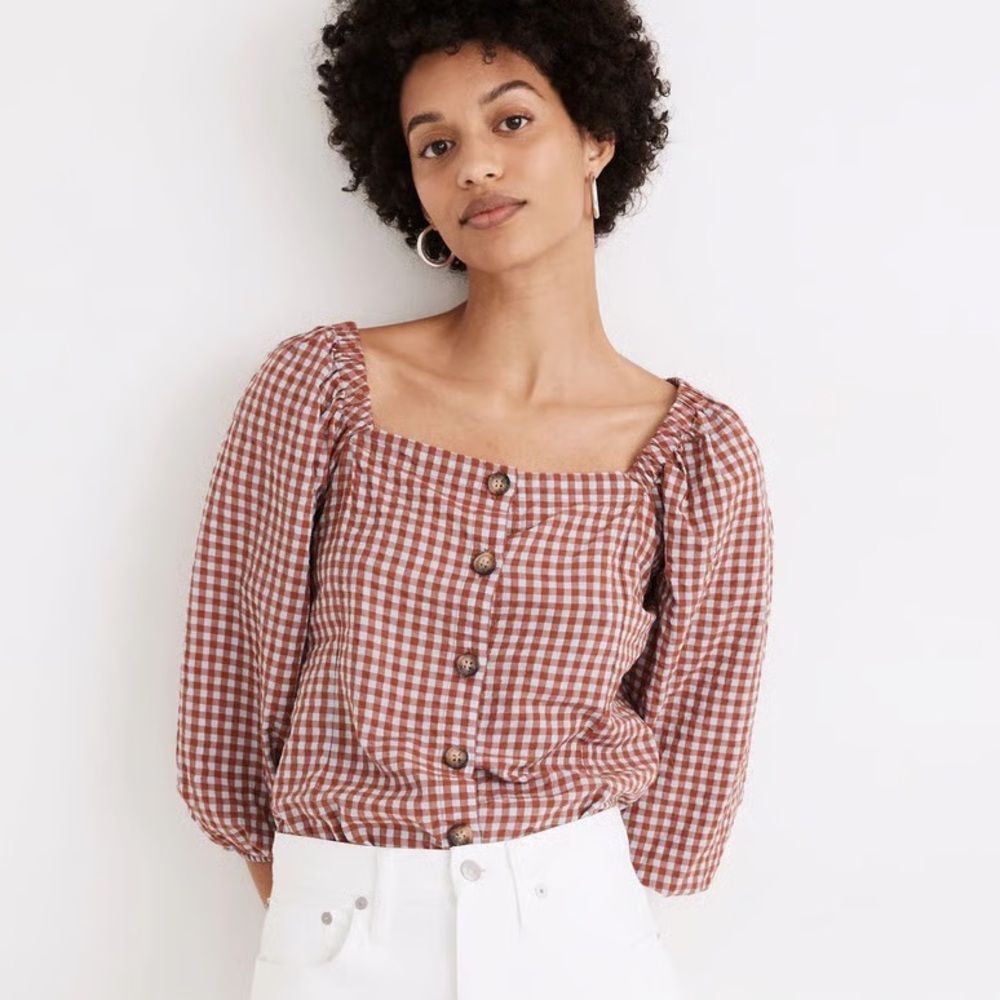 Madewell Gingham Puff Sleeve Button Down